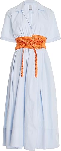Obi Shirt Dress W/ Raffia Belt In Tech Pima Poplin